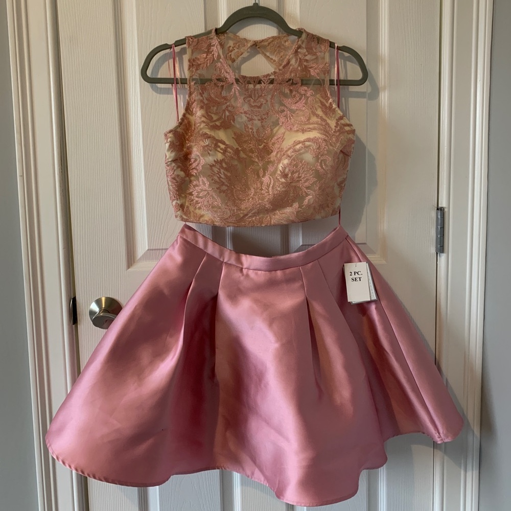 Light pink and champagne two piece dress